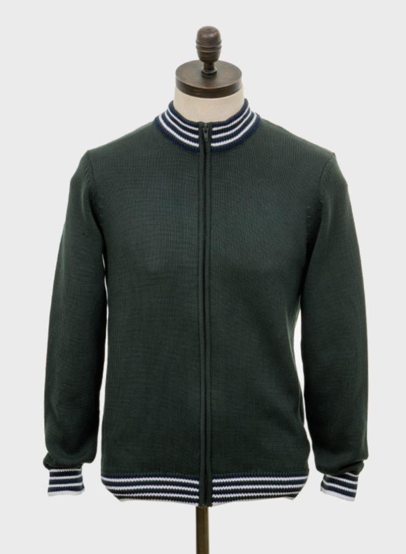Art Gallery ‘Roe’ Knitted Zip Cardigan, Forest Green
