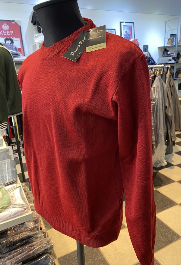 Franco Ponti Round Neck Merino Mix Jumper, Burgundy - Image 3