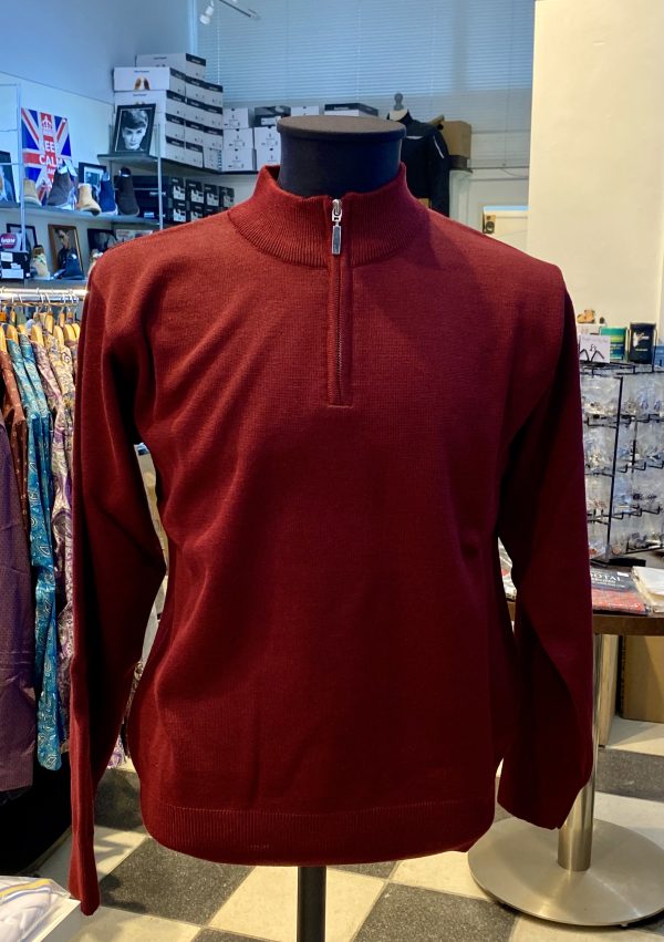 Franco Ponti Zip Neck Merino Mix Jumper, Wine - Image 2