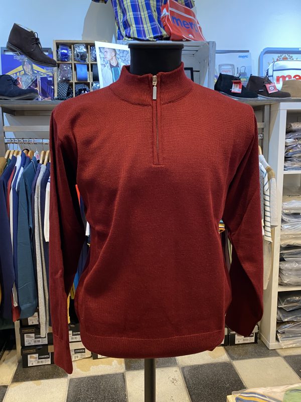 Franco Ponti Zip Neck Merino Mix Jumper, Wine