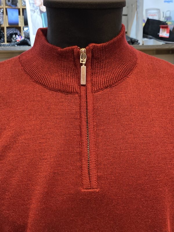 Franco Ponti Zip Neck Merino Mix Jumper, Wine - Image 3