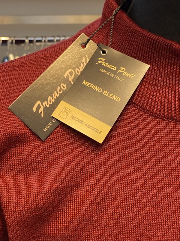 Franco Ponti Zip Neck Merino Mix Jumper, Wine - Image 4
