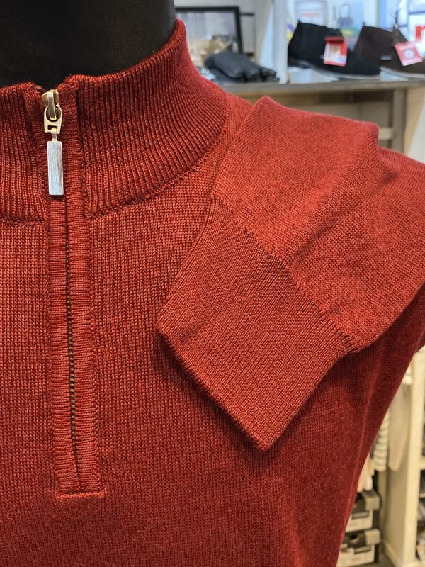 Franco Ponti Zip Neck Merino Mix Jumper, Wine - Image 5