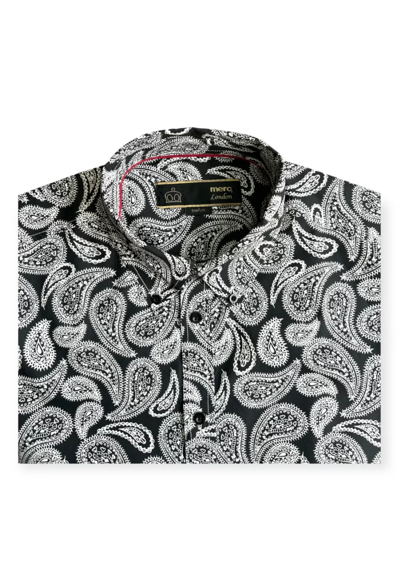 Merc ‘Ralph’ Paisley Shirt, Black & White - Image 2
