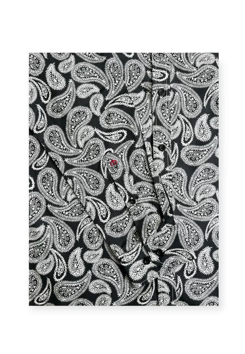 Merc ‘Ralph’ Paisley Shirt, Black & White - Image 3