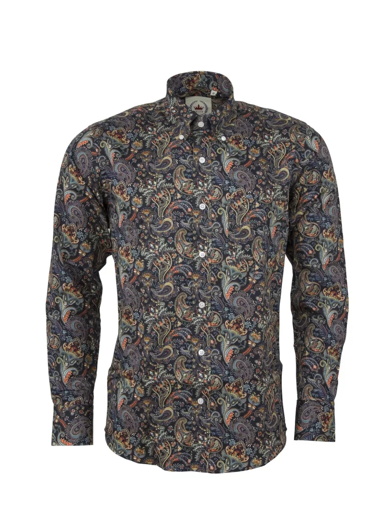 Relco Long Sleeved Paisley Shirt, Colourful Navy - Image 2