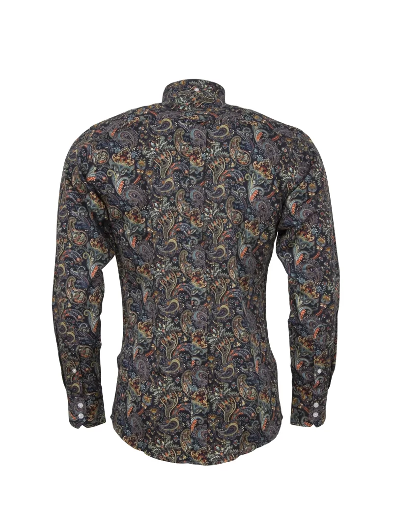 Relco Long Sleeved Paisley Shirt, Colourful Navy - Image 3