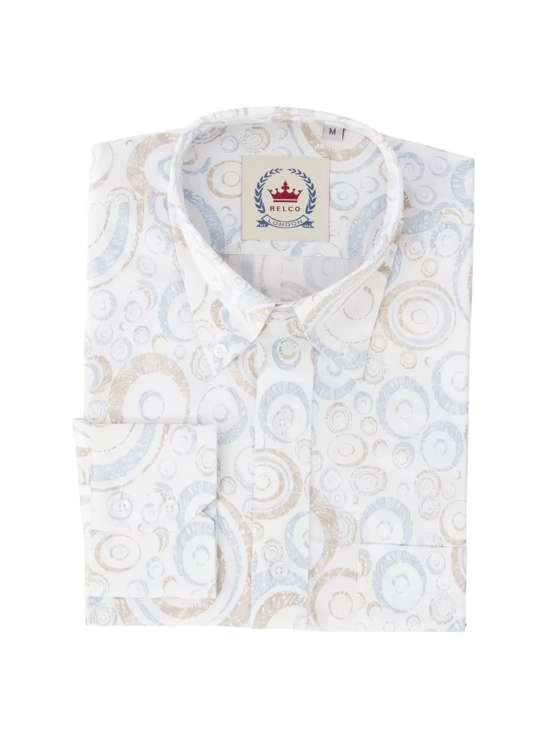 Relco Long Sleeved Circle Pattern Shirt, White