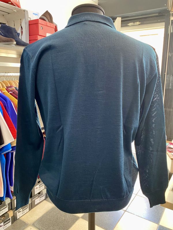 Franco Ponti Merino Mix Long Sleeve Knitted Polo Shirt, Airforce Blue - Image 2